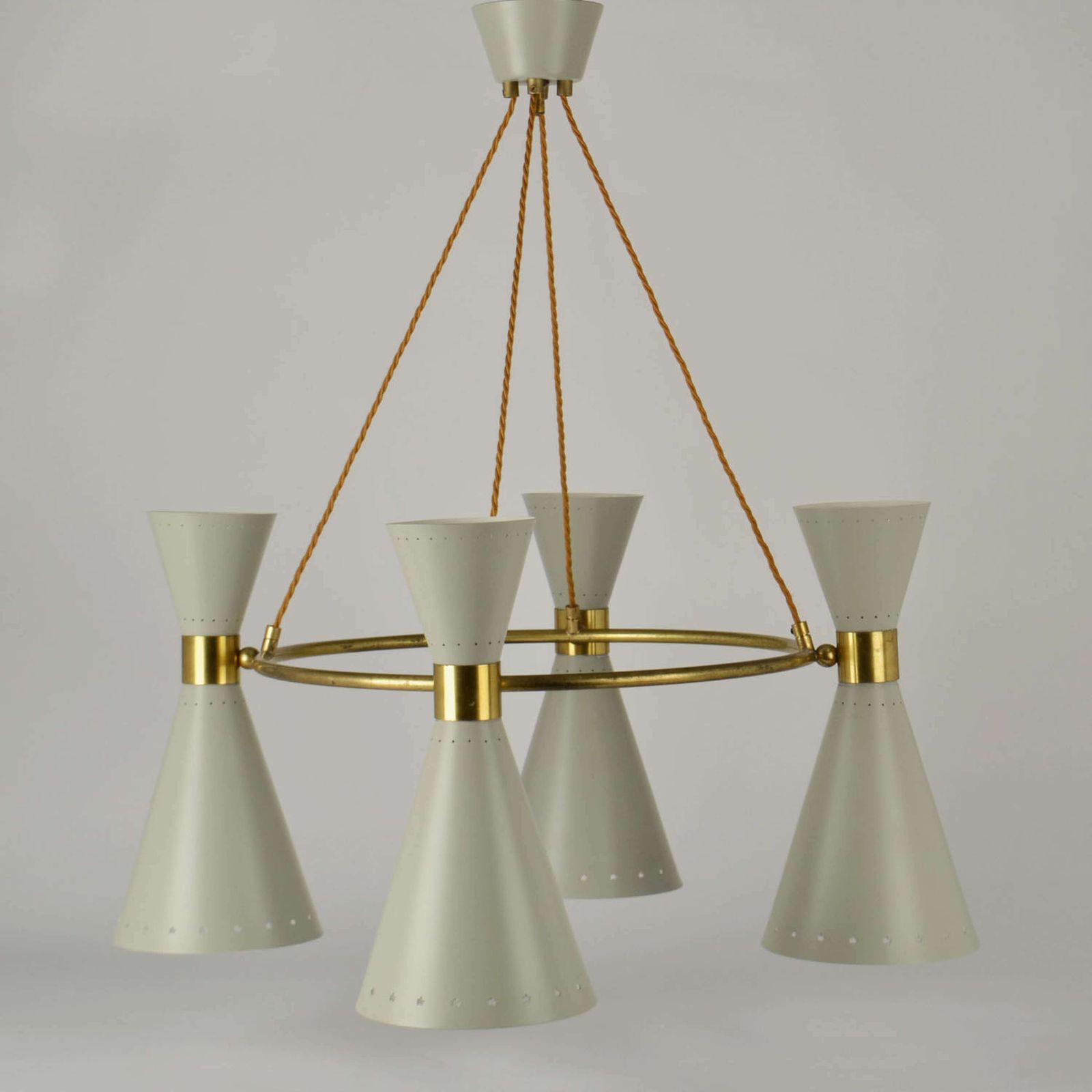 1950s Diabolo, Hourglass Chandelier Stilnovo Era, Grey Metal & Brass photo for sale