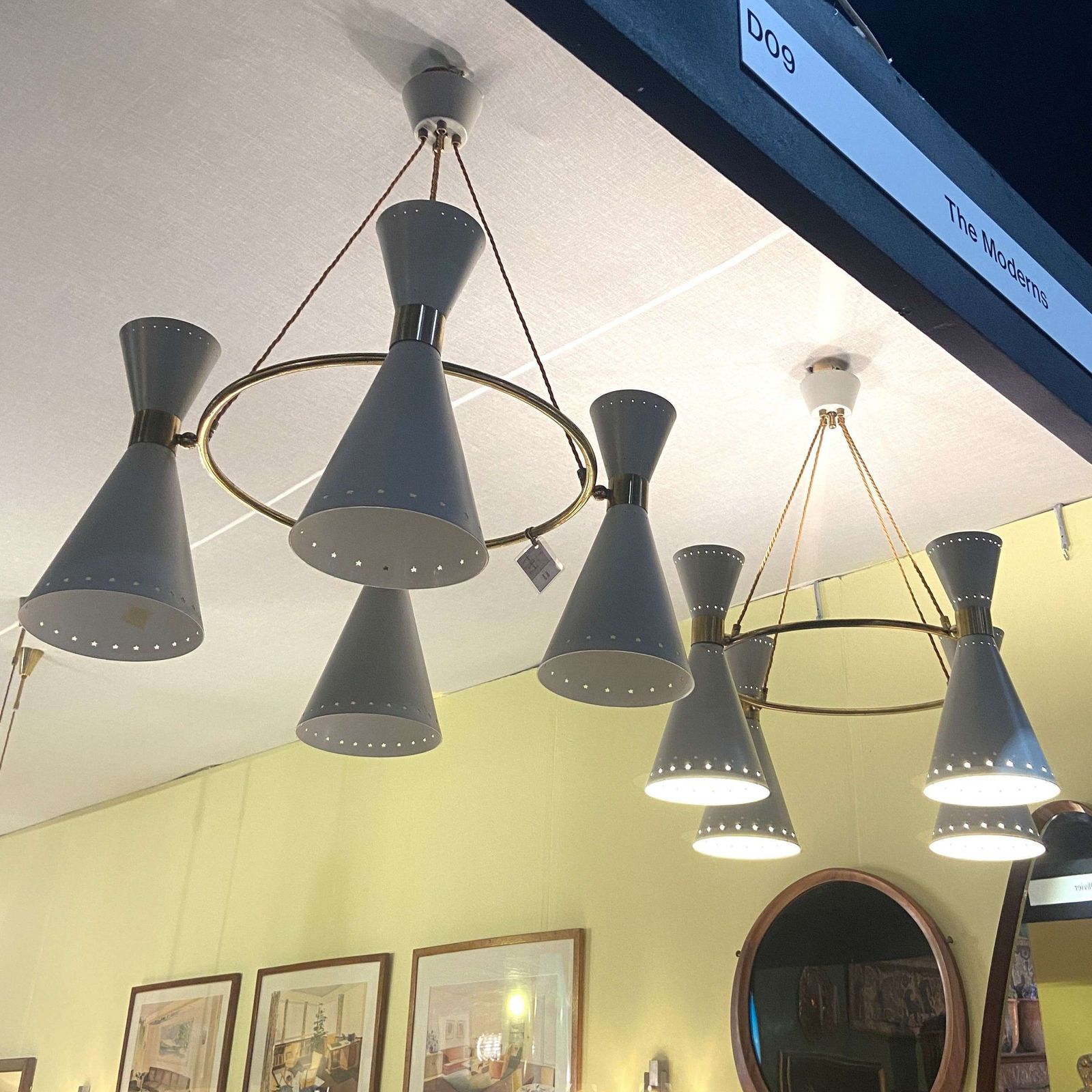 1950s Diabolo, Hourglass Chandelier Stilnovo Era, Grey Metal & Brass photo Lighting