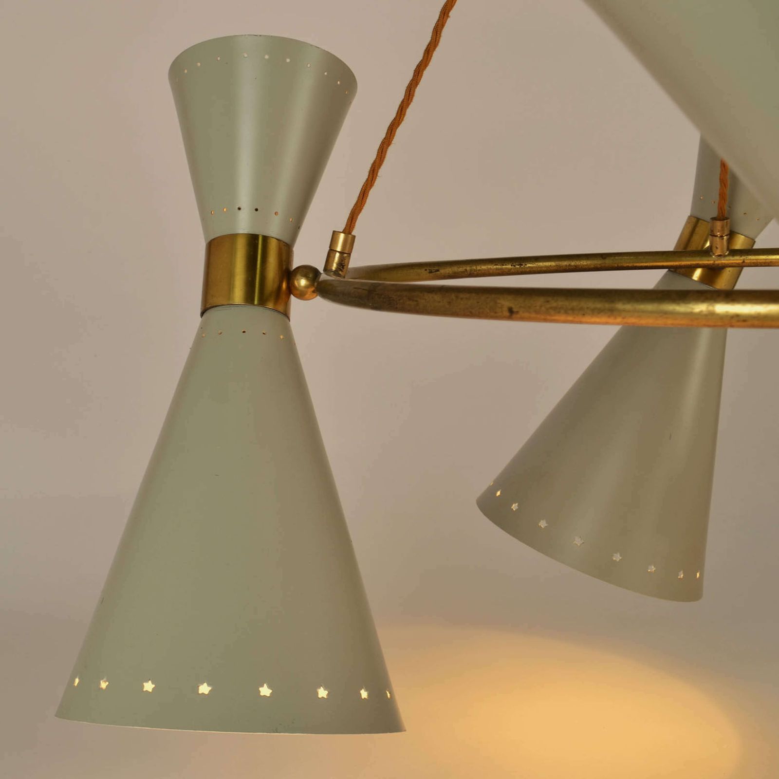 1950s Diabolo, Hourglass Chandelier Stilnovo Era, Grey Metal & Brass photo vintage