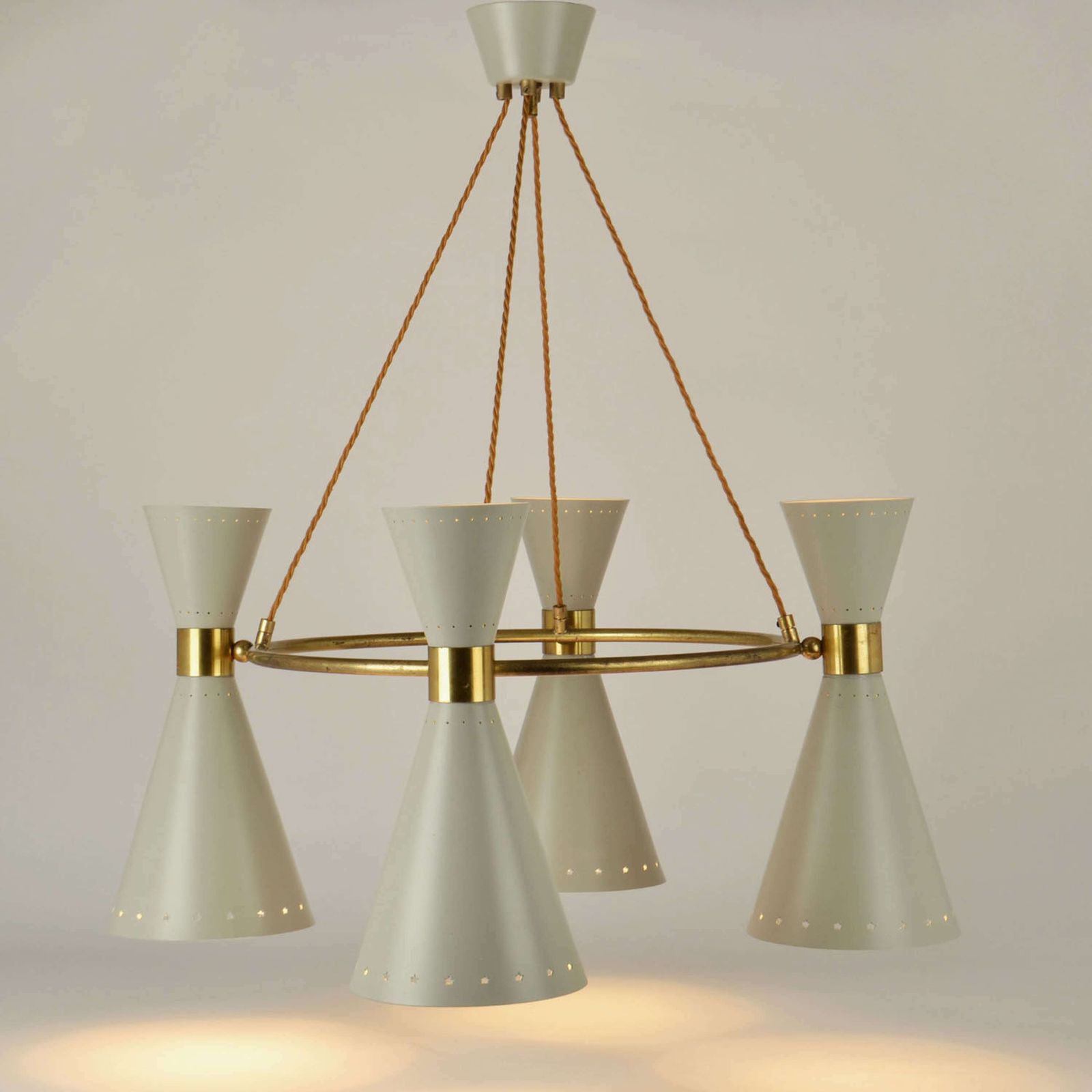 Lighting 1950s Diabolo, Hourglass Chandelier Stilnovo Era, Grey Metal & Brass photo