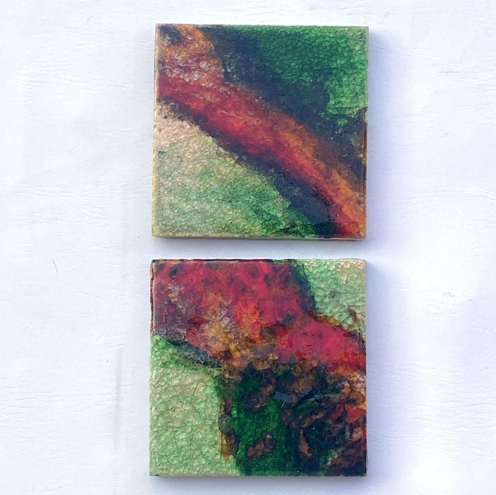 Ceramic Square Art Tiles With Multi Color Bright Glazes 1960s photo for sale