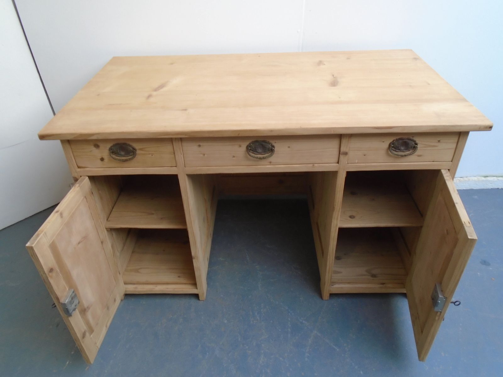 A Large Pine Panelled Victorian Office Desk To Paint / Wax photo vintage