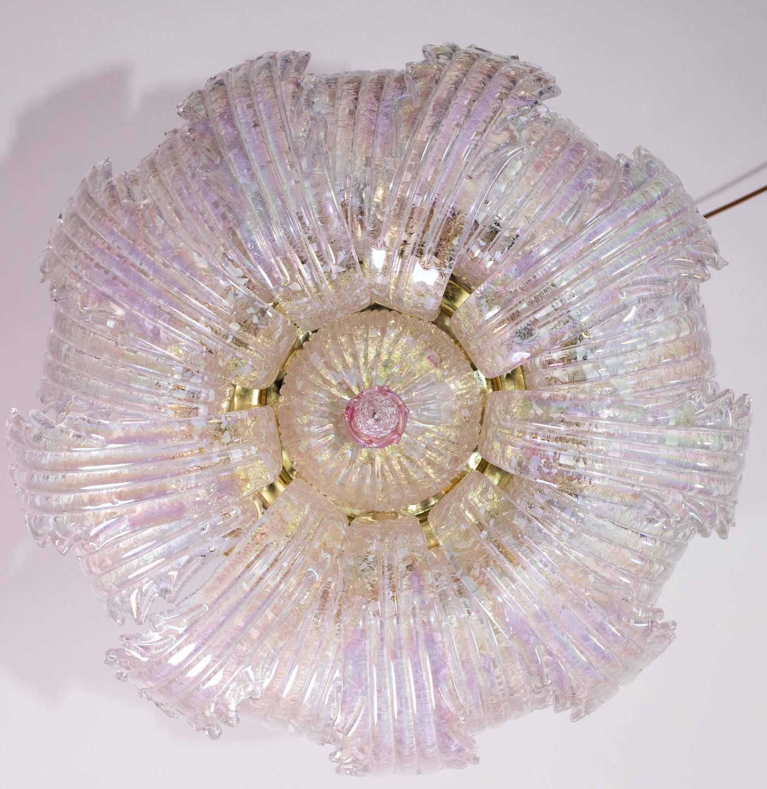 Extraordinary Italian Pink Iridescent And Murano Glass Ceiling Flower photo Lighting