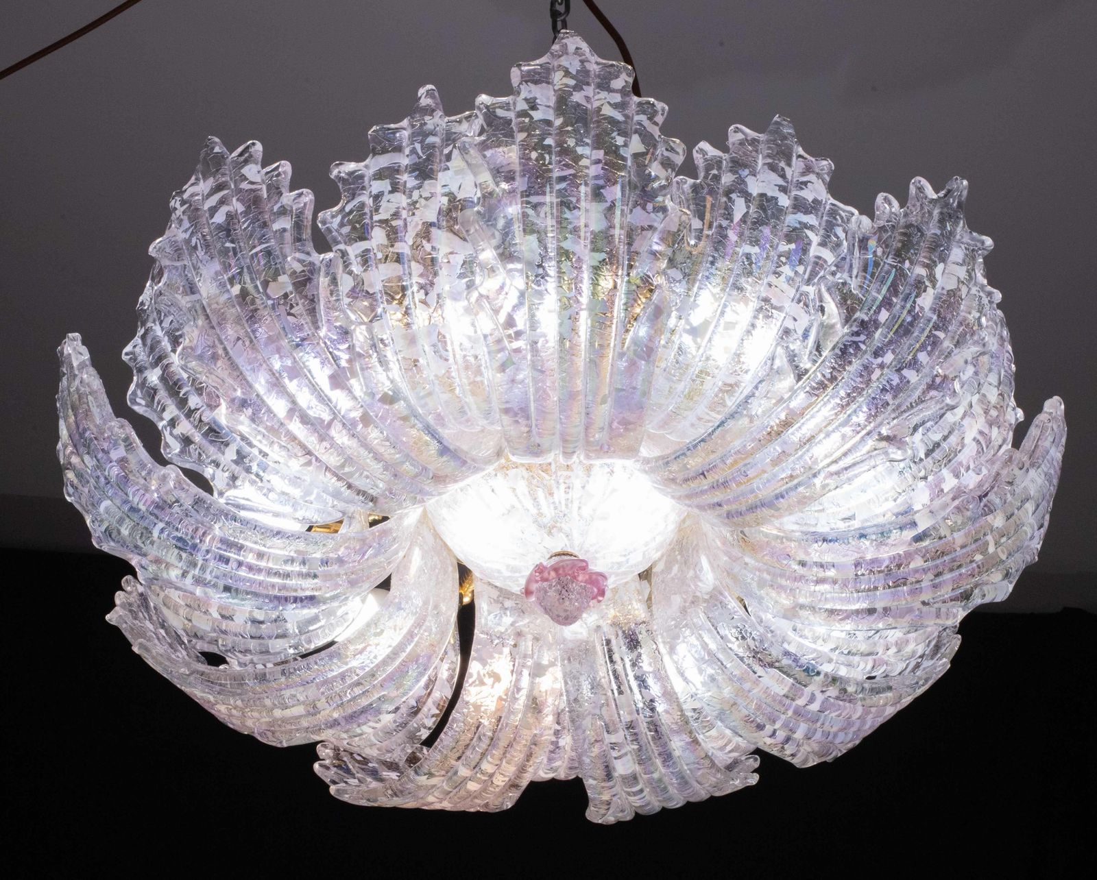 Extraordinary Italian Pink Iridescent And Murano Glass Ceiling Flower photo vintage