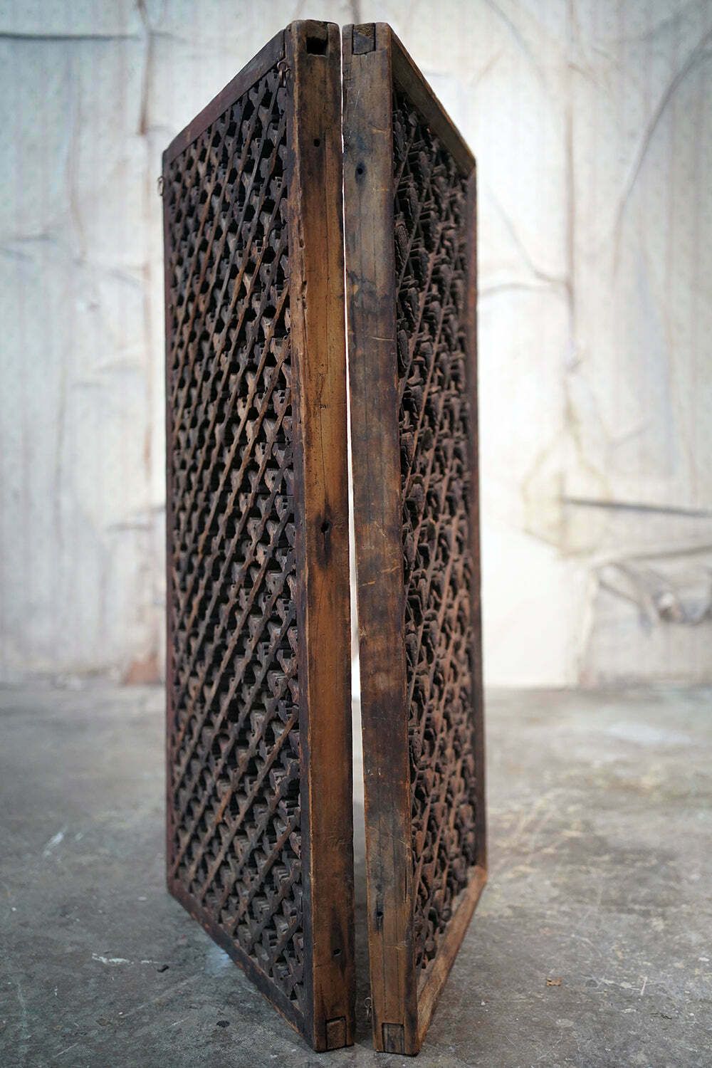 3200.0 A Rare Pair Of Yuan Dynasty Period Chinese Wooden Lattice Window Shutters C.1350 photo