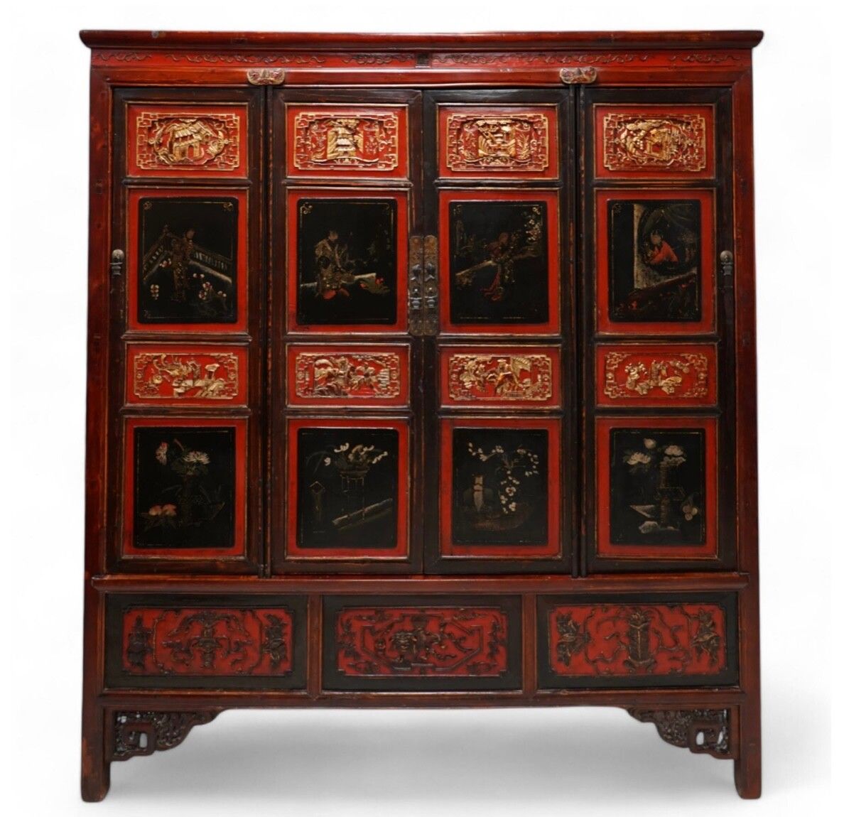 photo furniture 19th Century Elm Chinese Lacquered Marriage Cabinet