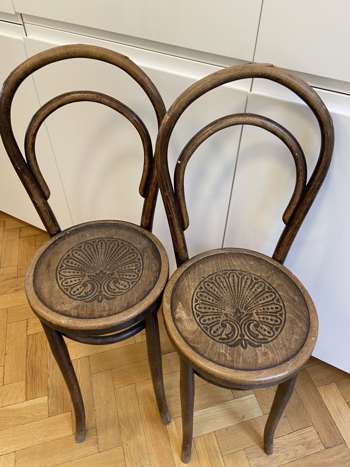 Pair Of Tall, Elegant, Unusual, Victorian Bar / Bistro Bentwood Chairs In Beech photo furniture