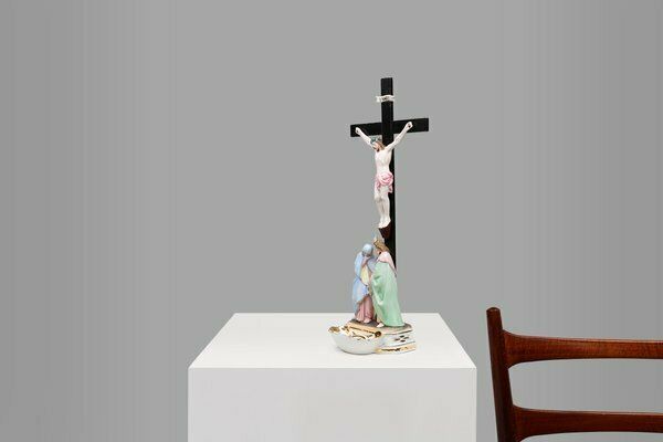 Holy Water Font In Porcelain With Crucifix From Vieux Andenne, Belgium, 20th Century photo furniture