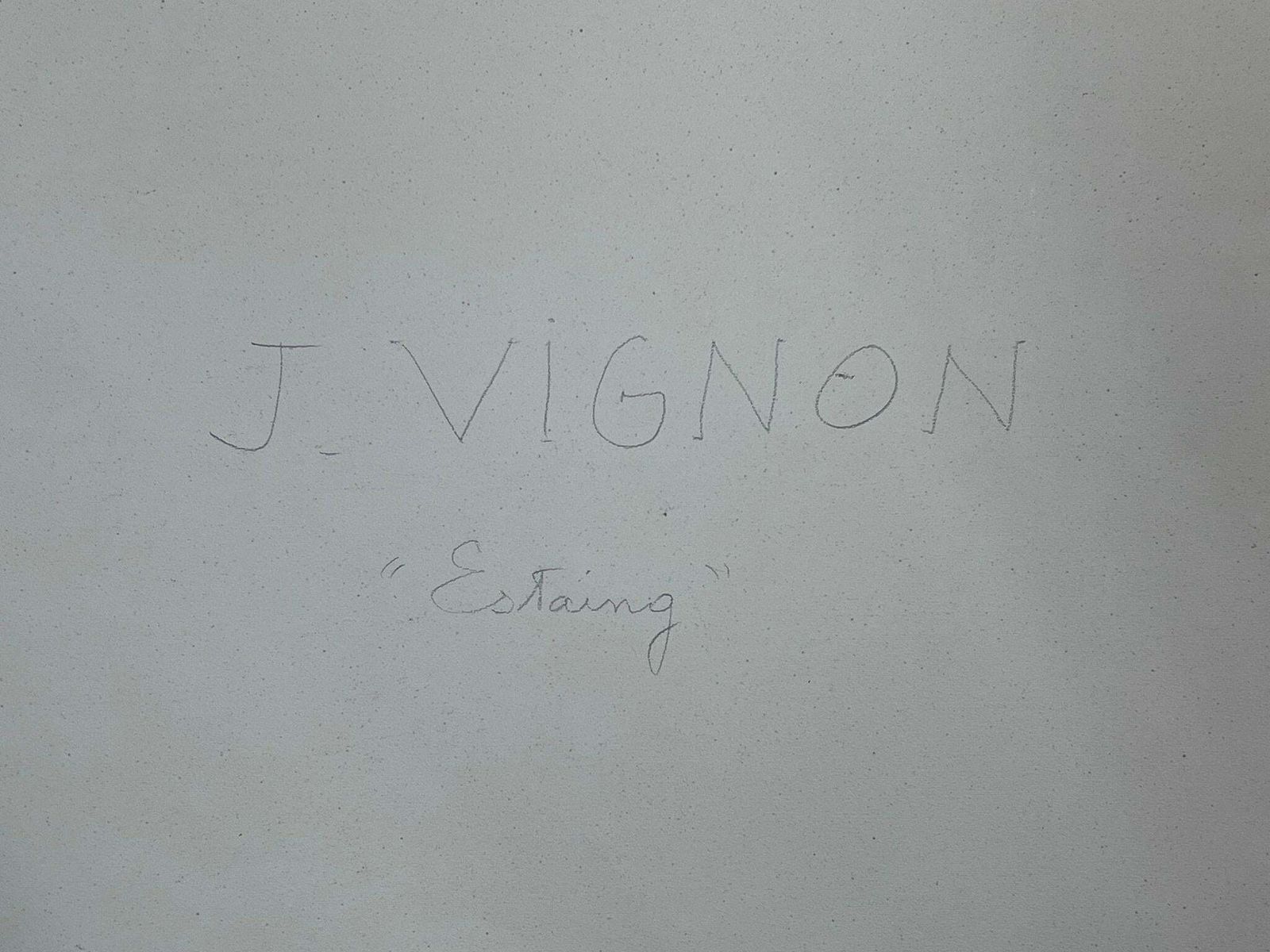 Josine Vignon1950s Post Impressionist Landscape Black & White Drawing, Estaing Aveyron France1950s photo vintage