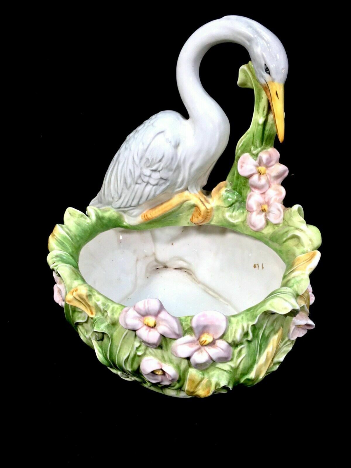 Antique Italian Ceramic Stork Indoor Plant Pot . Planter / Jardiniere / Majolica photo furniture