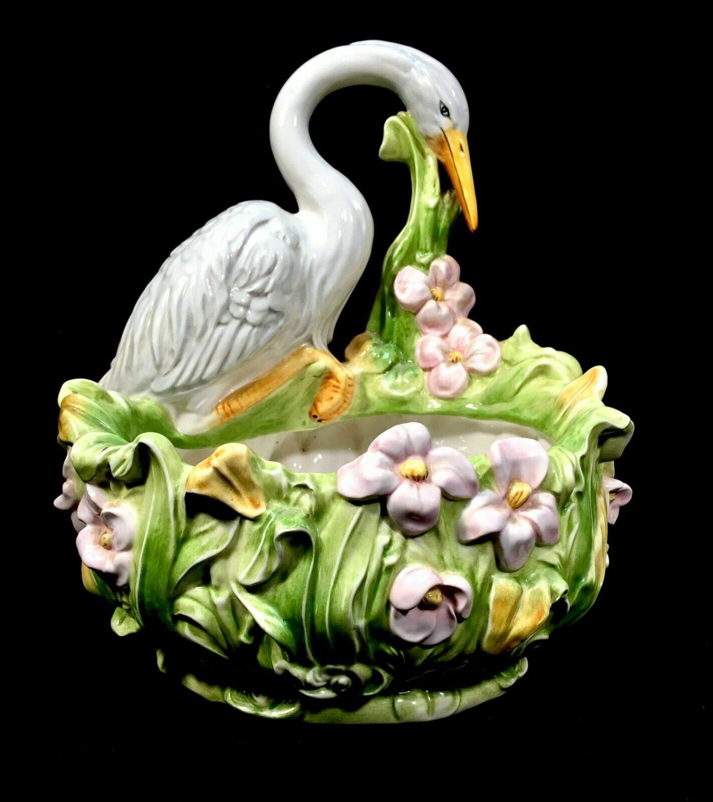 Antique Italian Ceramic Stork Indoor Plant Pot . Planter / Jardiniere / Majolica photo Home Decor