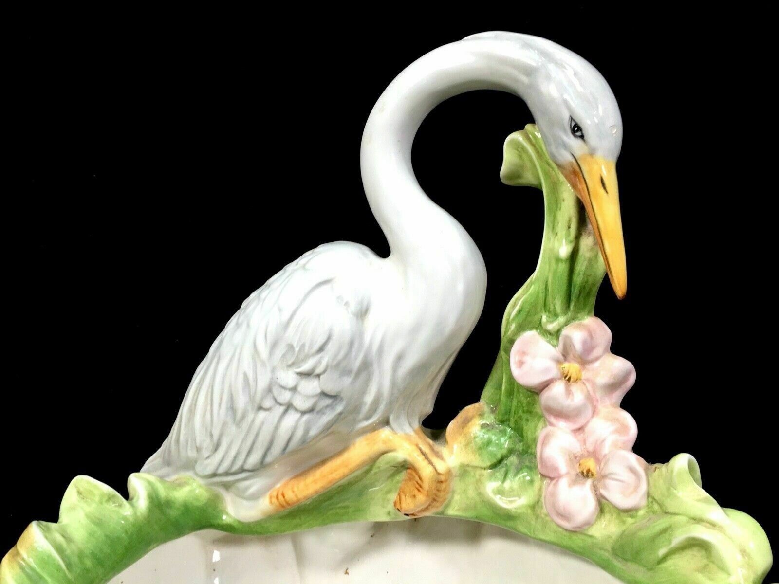 Antique Italian Ceramic Stork Indoor Plant Pot . Planter / Jardiniere / Majolica photo vinterior