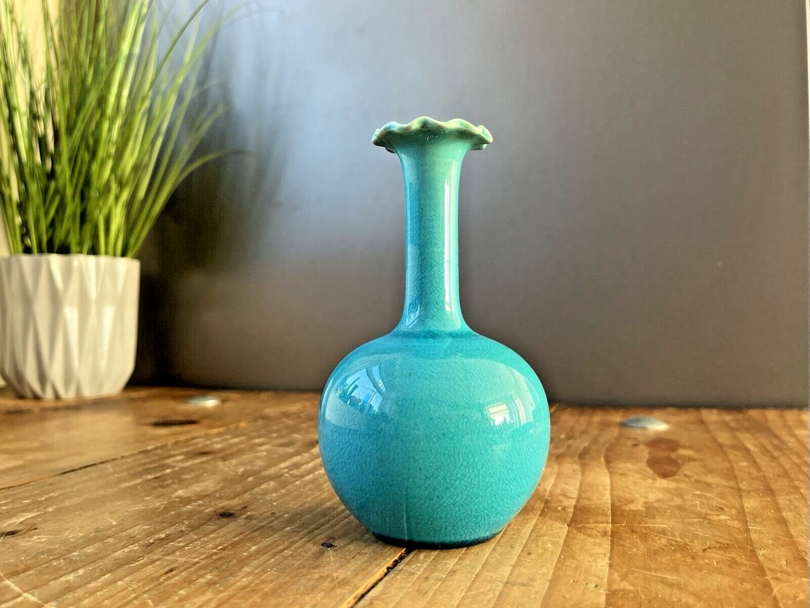Home Decor Antique Arts & Crafts Burmantofts Art Pottery Turquoise Blue Faience Bud Vase photo