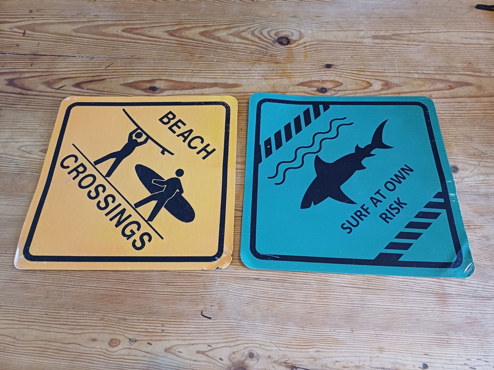 2 Original Metal Signs Danger Sharks And Surf photo vinterior