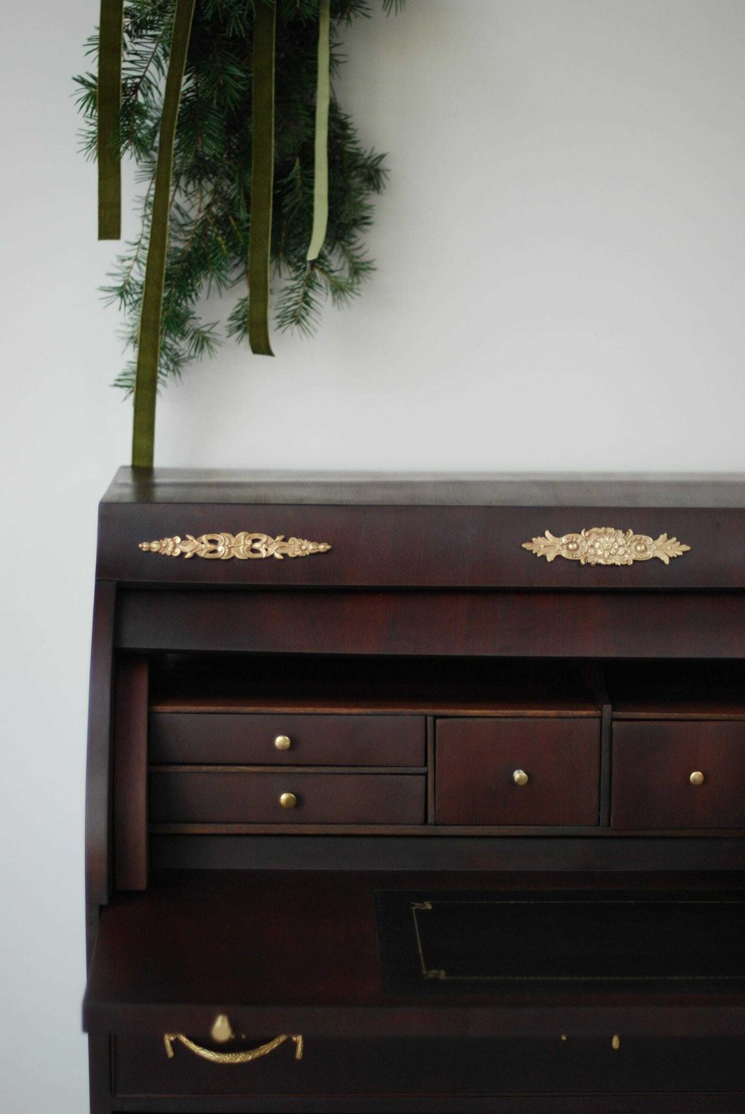 Antique Dutch Bombe Style Mahogany Cylinder Secretary Desk photo Furniture