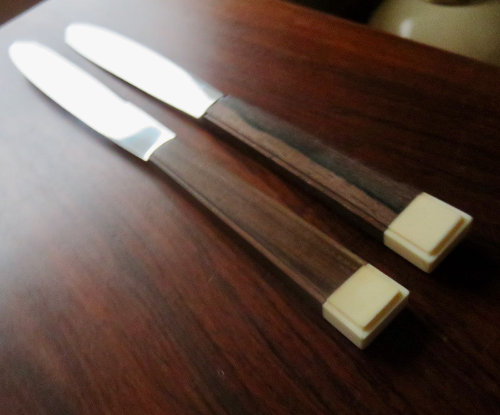 Set Of 12 Art Deco Knives With Exotic Wood And Ivory Handles. France 1940 photo Home Decor