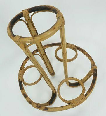 Mid Century Tiki Plant Stand In Bamboo Rattan, 1950s photo for sale