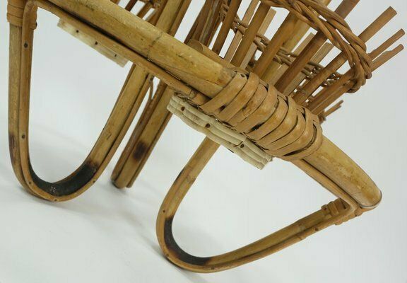 Mid Century Tiki Plant Stand In Bamboo Rattan, 1950s photo vinterior