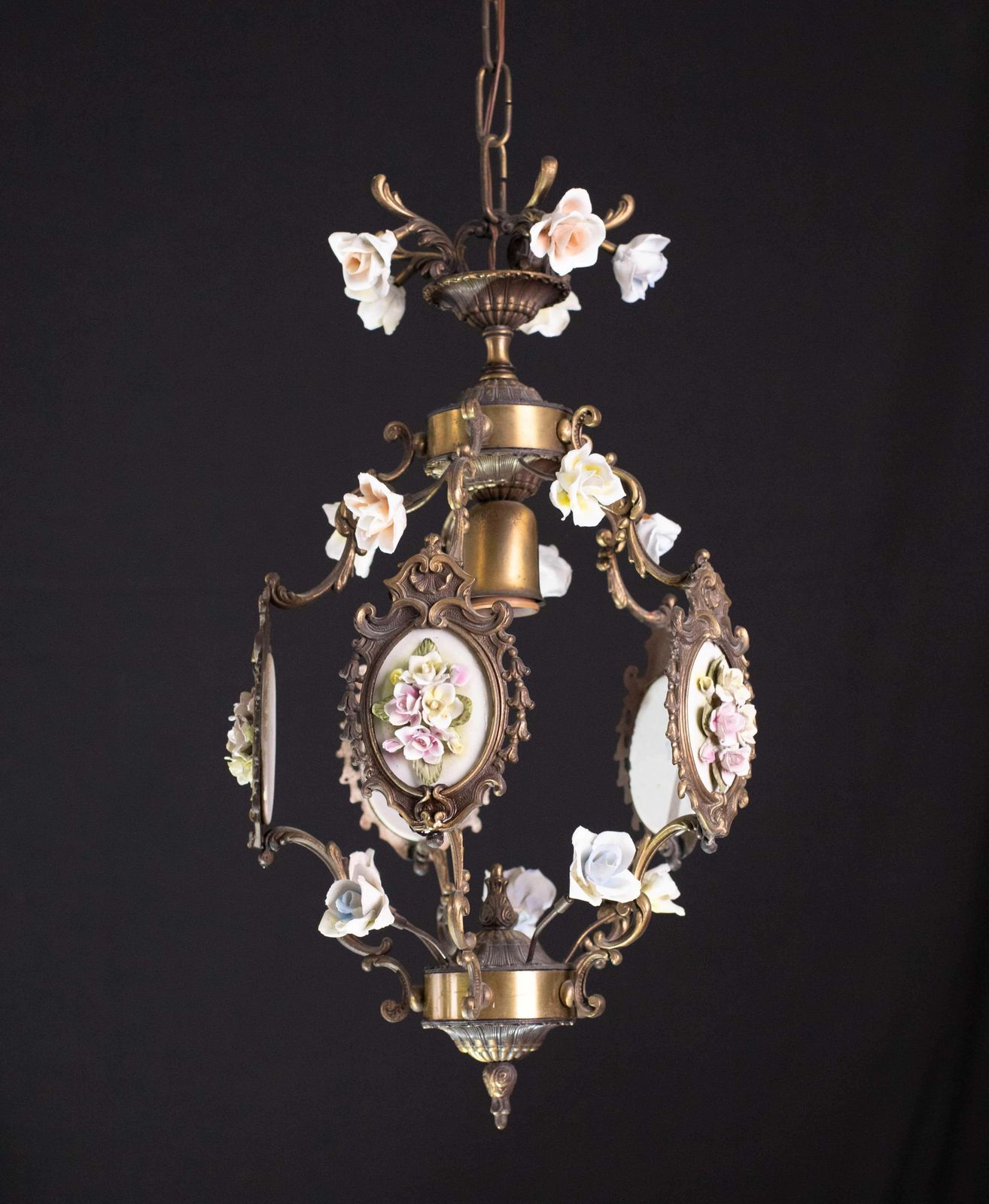 Charming Vintage Art Nouveau Style Italian Ceramic Flower Chandelier, 1970 photo furniture
