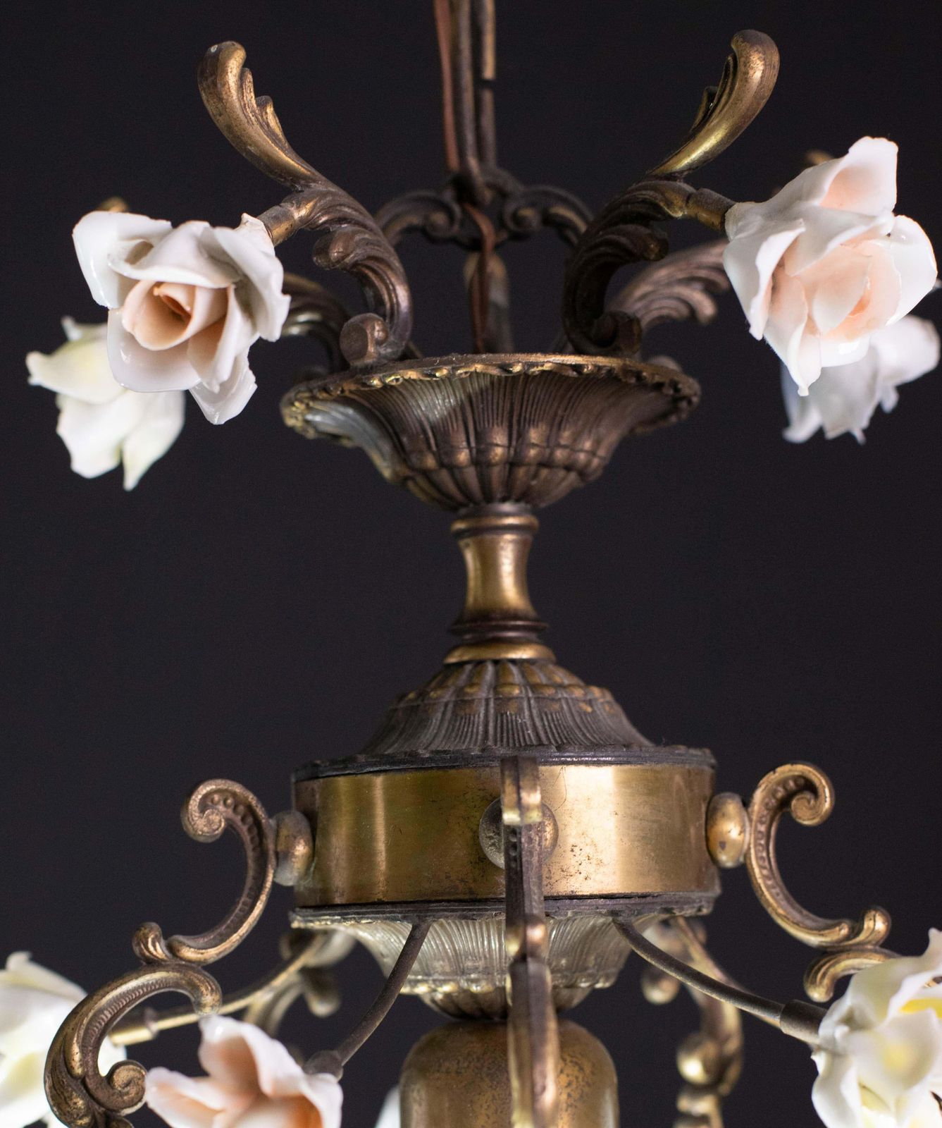 Charming Vintage Art Nouveau Style Italian Ceramic Flower Chandelier, 1970 photo vinterior