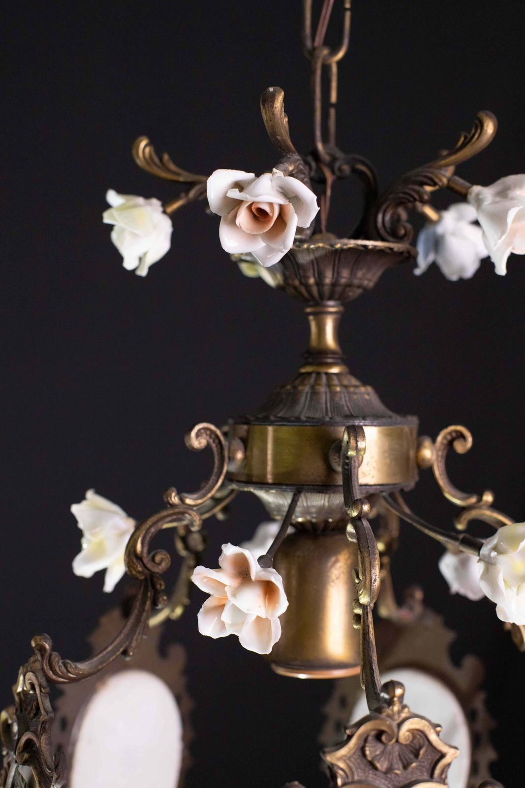 Lighting Charming Vintage Art Nouveau Style Italian Ceramic Flower Chandelier, 1970 photo