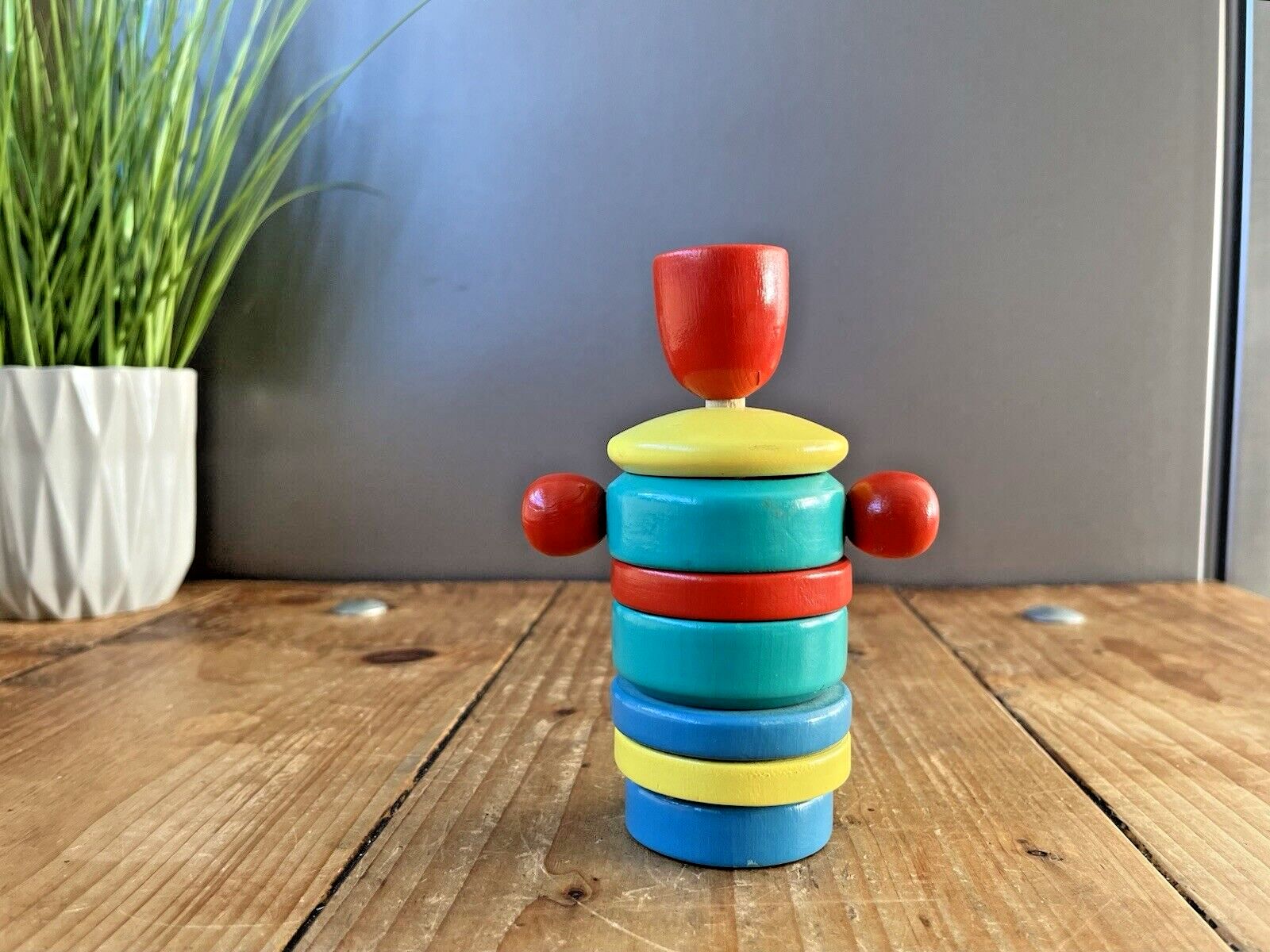 Vintage Russian Ussr Samovar Urn Multicolour Painted Wooden Toy Stacking Rings photo for sale