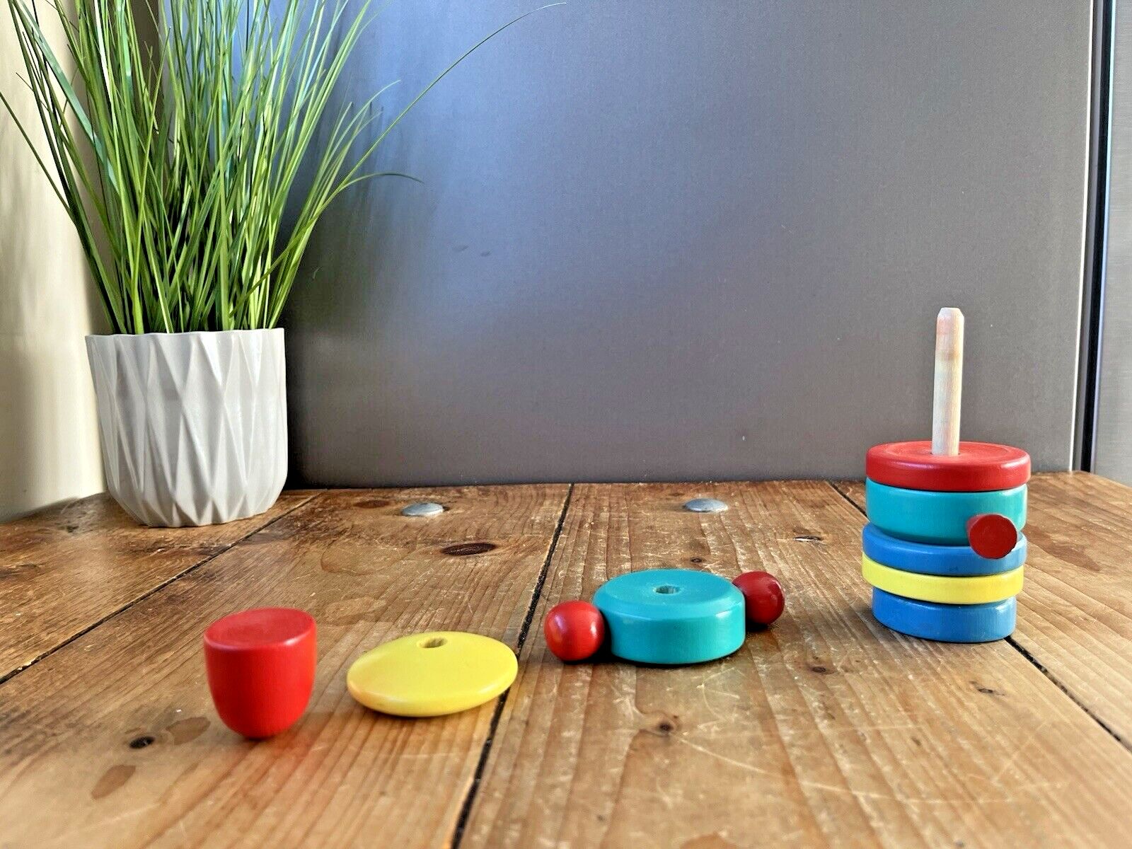 Vintage Russian Ussr Samovar Urn Multicolour Painted Wooden Toy Stacking Rings photo vinterior