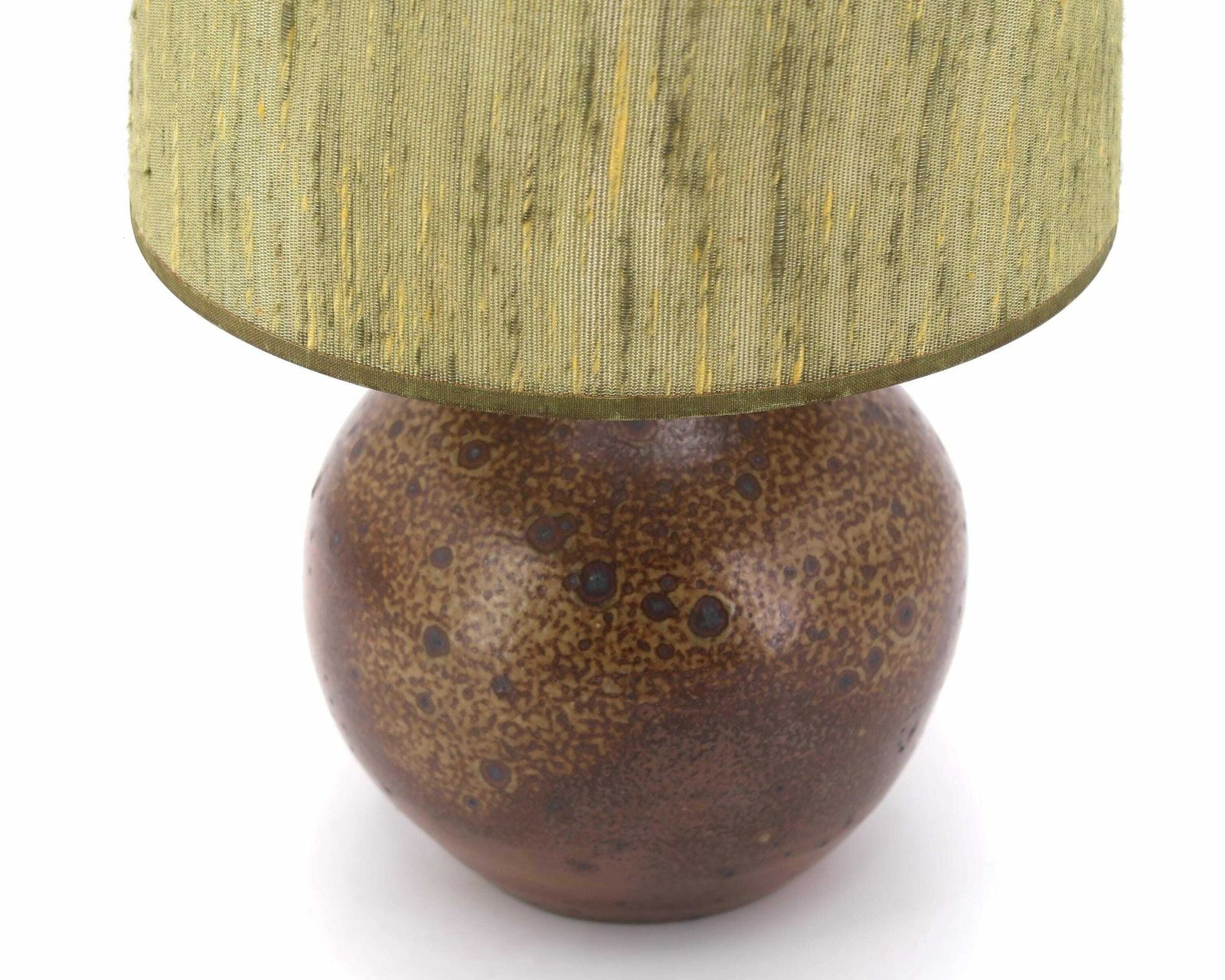 French Stoneware Ceramic Potter Table Lamp, Green Lampshade, 1970s, Vintage / Brown, Boho Chic, Folk, Bohemian, Rustic, Farmhouse, Cottage photo buy