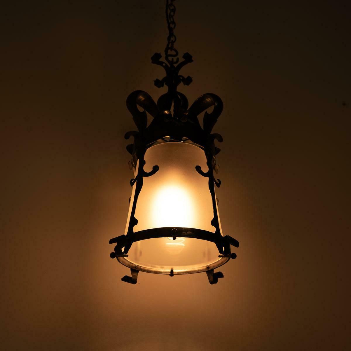 English Arts & Crafts Decorative Hall Lantern With Satin Glass Shade photo vinterior