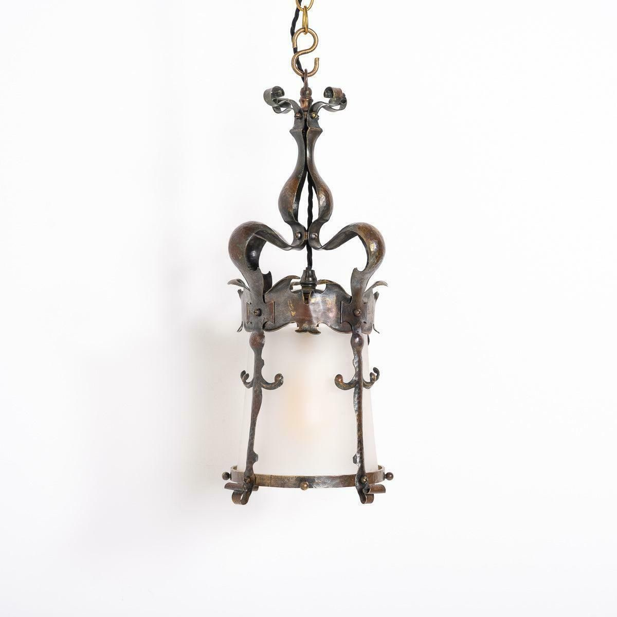 photo vinterior English Arts & Crafts Decorative Hall Lantern With Satin Glass Shade