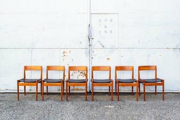 Teak And Leather Dining Chairs By P. Jeppesen For Grete Jalk, Denmark, 1959, Set Of 6