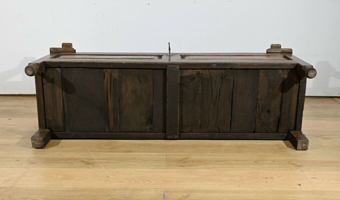 photo vintage Solid Oak Landing Chest Bench – 1920