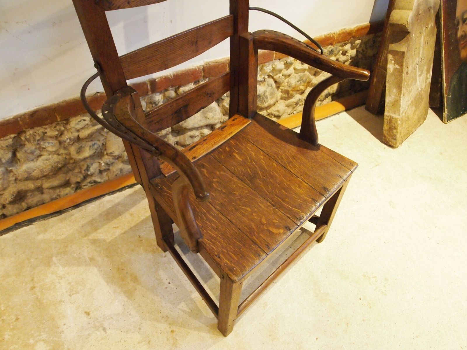 Chair Very Rare Reclining George III Oak & Elm C1790 photo vintage