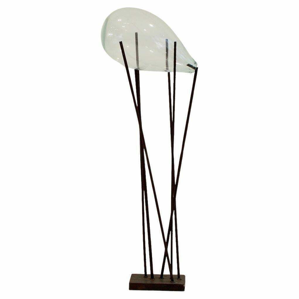 Blown Colorless Glass And Metal Sculpture By Xavier Carrere