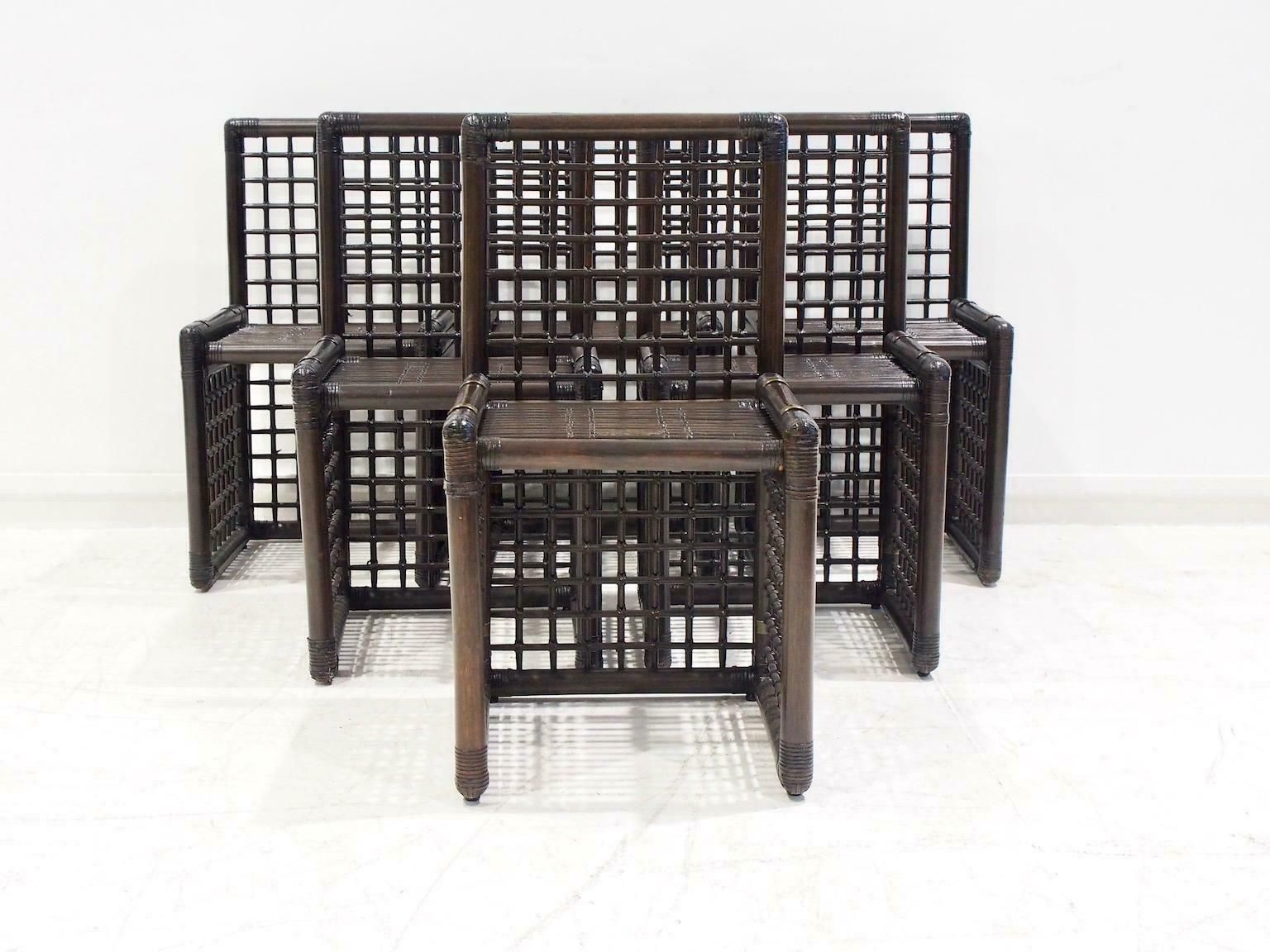 Set Of Six Afra And Tobia Scarpa Bamboo And Rattan Chairs photo for sale