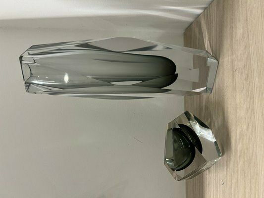 Vase And Ashtray In Faceted Submerged Murano Glass By Flavio Poli, 1960s, Set Of 2