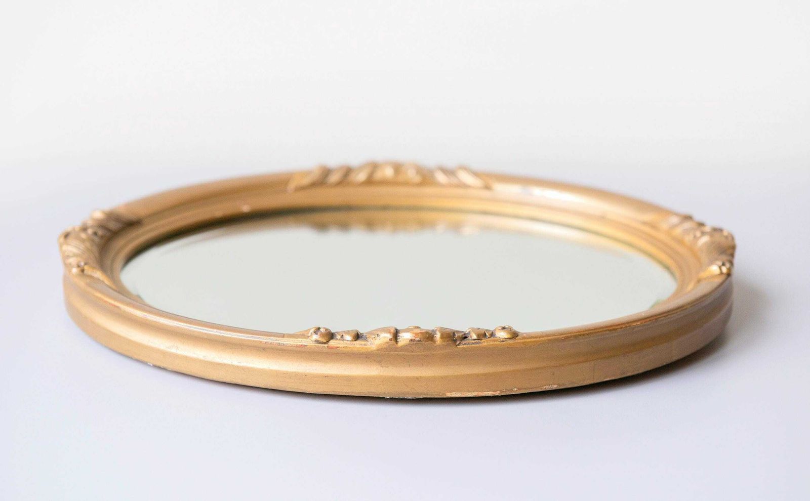 photo furniture Oval Golden Mirror With Beveled Glass, Baroque Wall Mirror, Ornate Belgian Wall Mirror, Small Renaissance Style Mirror, 1960s Design