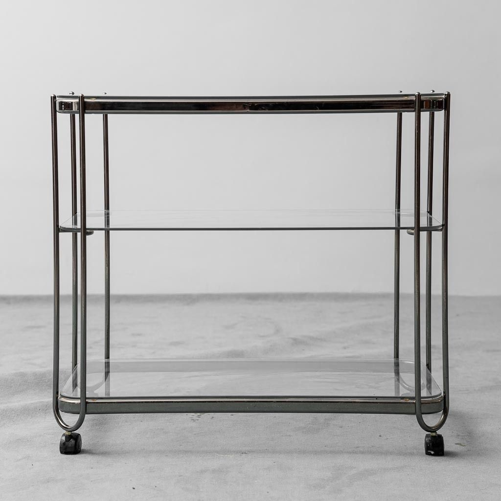 Metal Trolley With Glass Shelves 1960s Vintage Modern Antiques photo for sale
