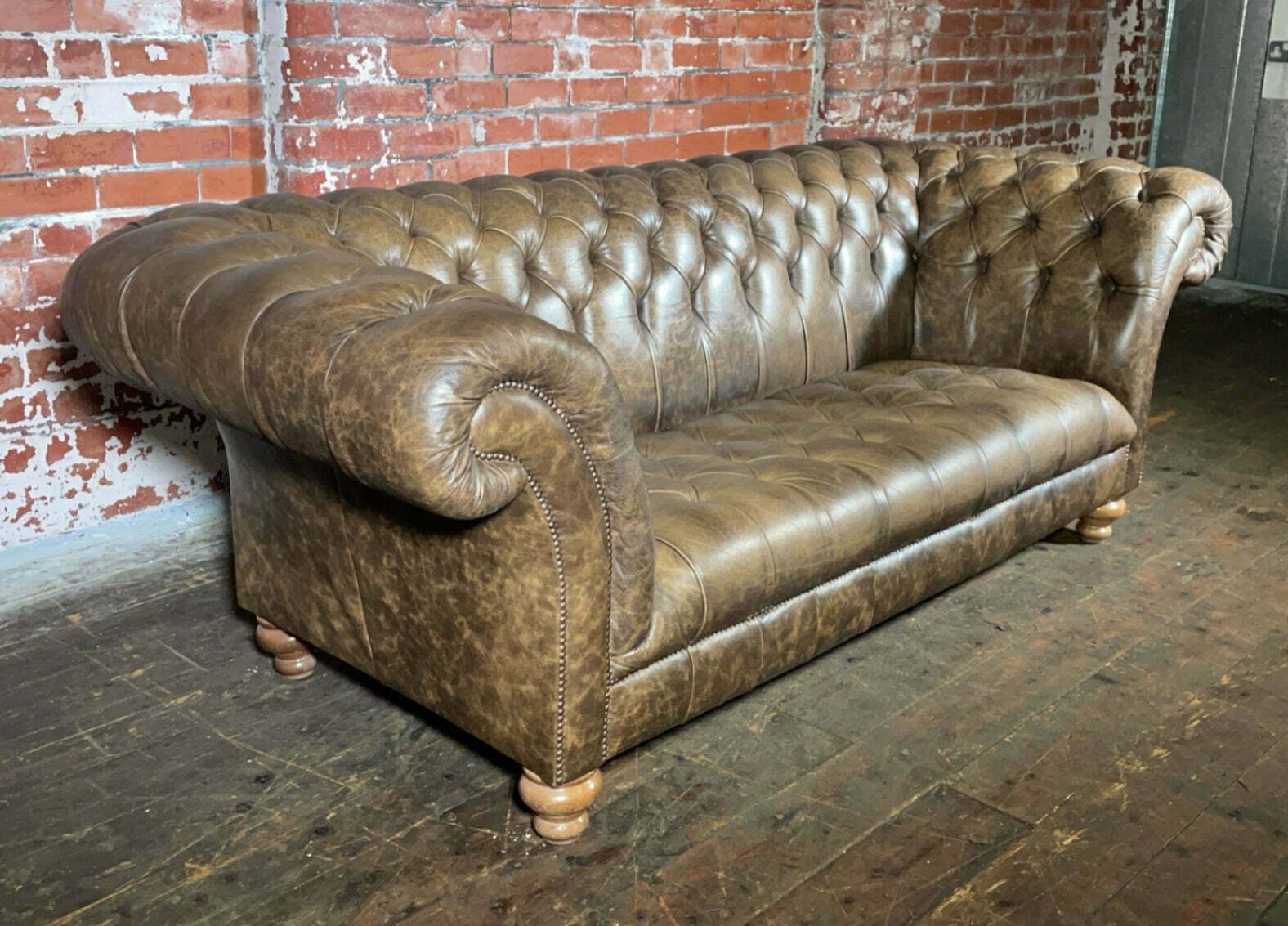 Stunning Vintage 3 Seater Cliveden Sofa And Matching Ottoman In Hand Dyed Crackle Leather photo furniture