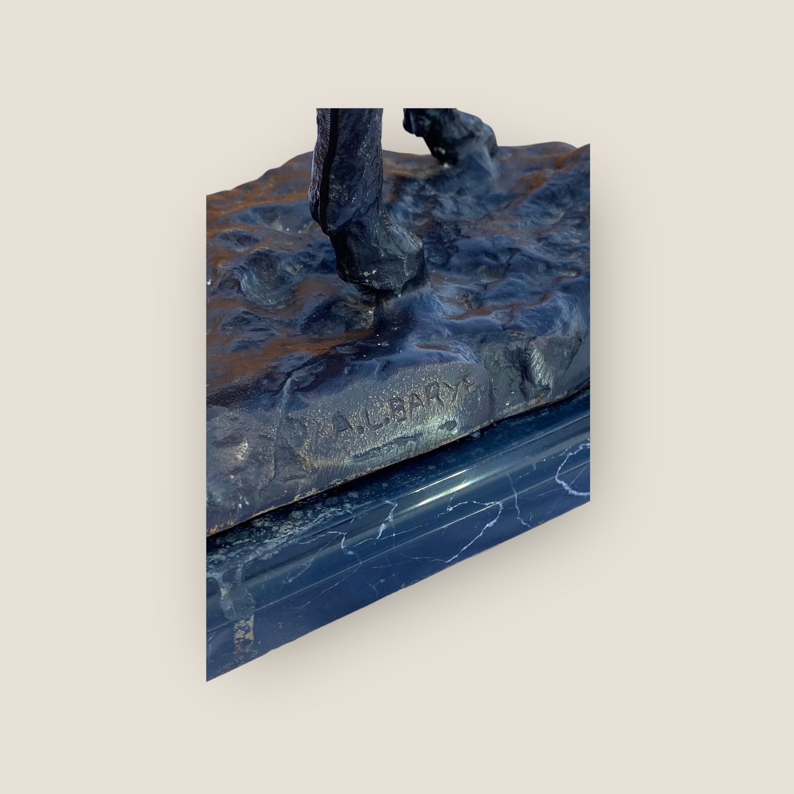 Vintage Bronze Bull Statue With A Marble Base After Barye, C.1960 photo vinterior