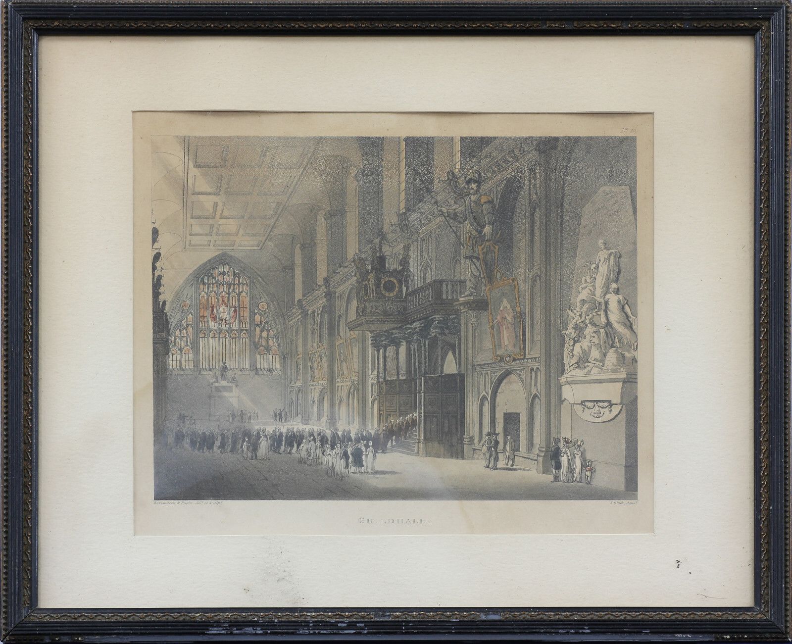 Coloured Engraving By Rowlandson With Aquatint By Bluck. Titled 'Guildhall'. photo vinterior