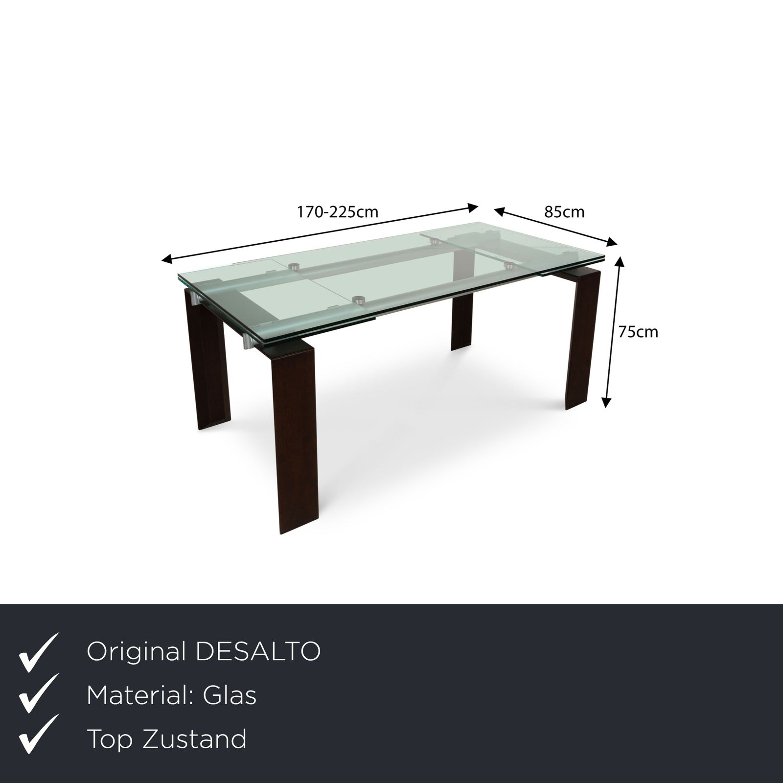 Table à manger Desalto Stilt en verre brun, extensible, 170-225 x 75 x 85 cm photo furniture