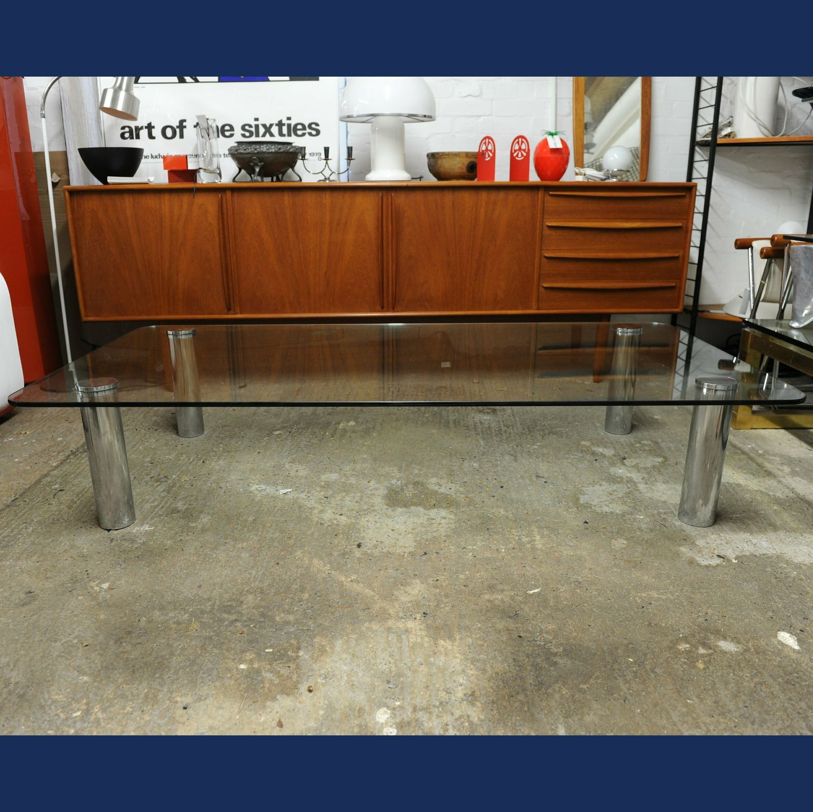 Large Glass And Chrome Coffee Table By Marco Zanuso For Zanotta, Italy, 1960s photo vintage