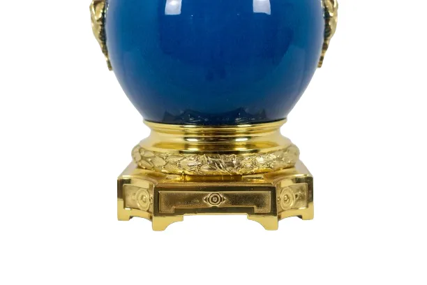 Lamp With Blue Porcelain And Gilded Bronze Handles. Circa 1880. photo furniture