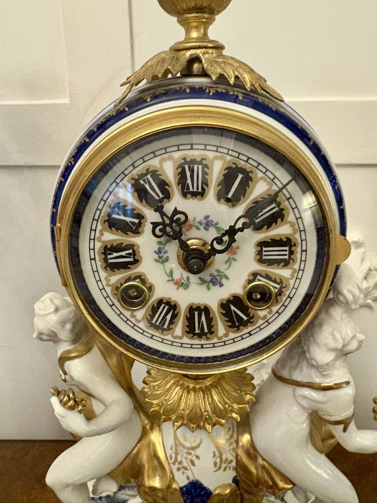 Outstanding Quality Large Antique 19th Century French Porcelain And Gilded Metal Clock Set photo vinterior