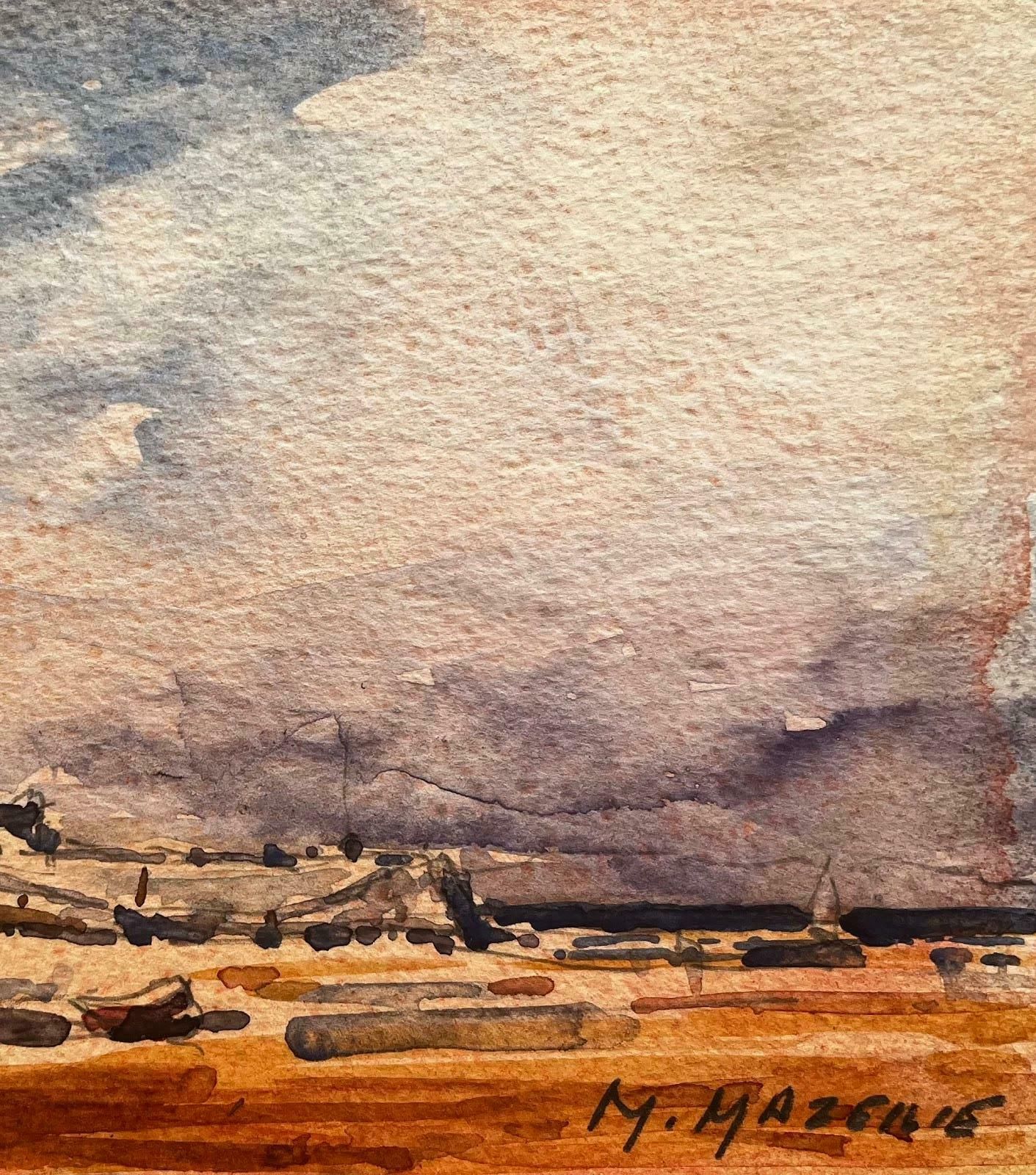 Unknownfrench Impressionist Watercolor Landscape Coastal Hamlet With Harbour20th Century photo Art
