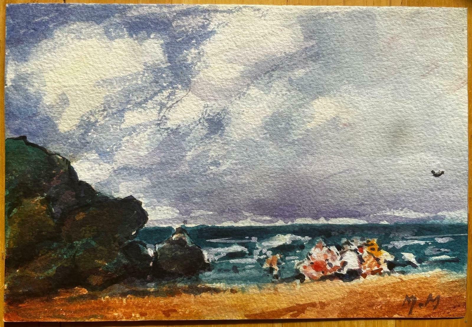 Unknownfrench Impressionist Landscape Holiday Makers Enjoying A Day At The Sea20th Century photo furniture