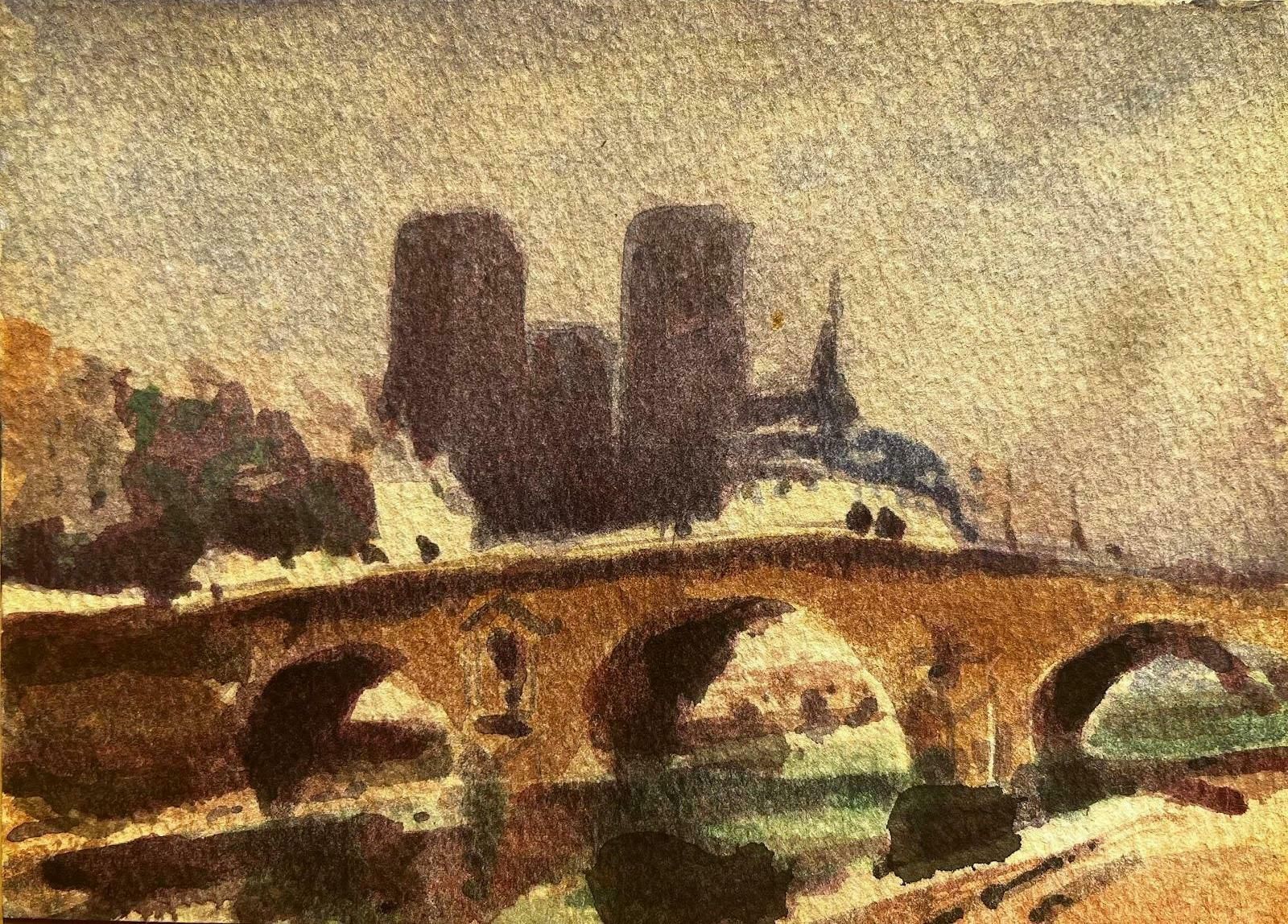 Maurice Mazeilienotre Dame Paris River Seine French Impressionist Landscape Original Painting20th Century photo furniture