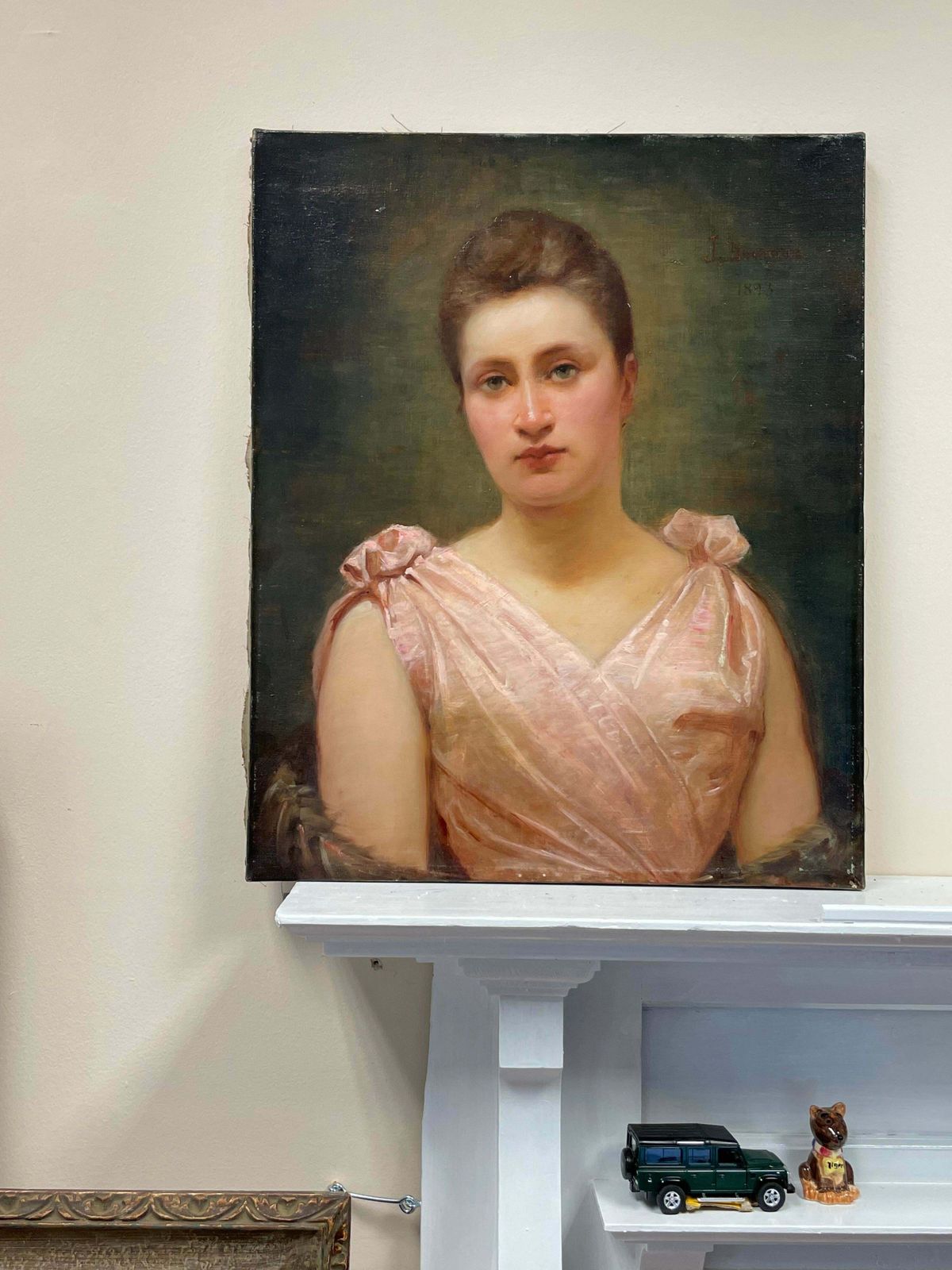 French Belle Epoqueoriginal 1890s French Belle Epoque Period Signed Oil Portrait Lady In Pink Dressc. 1893 photo furniture