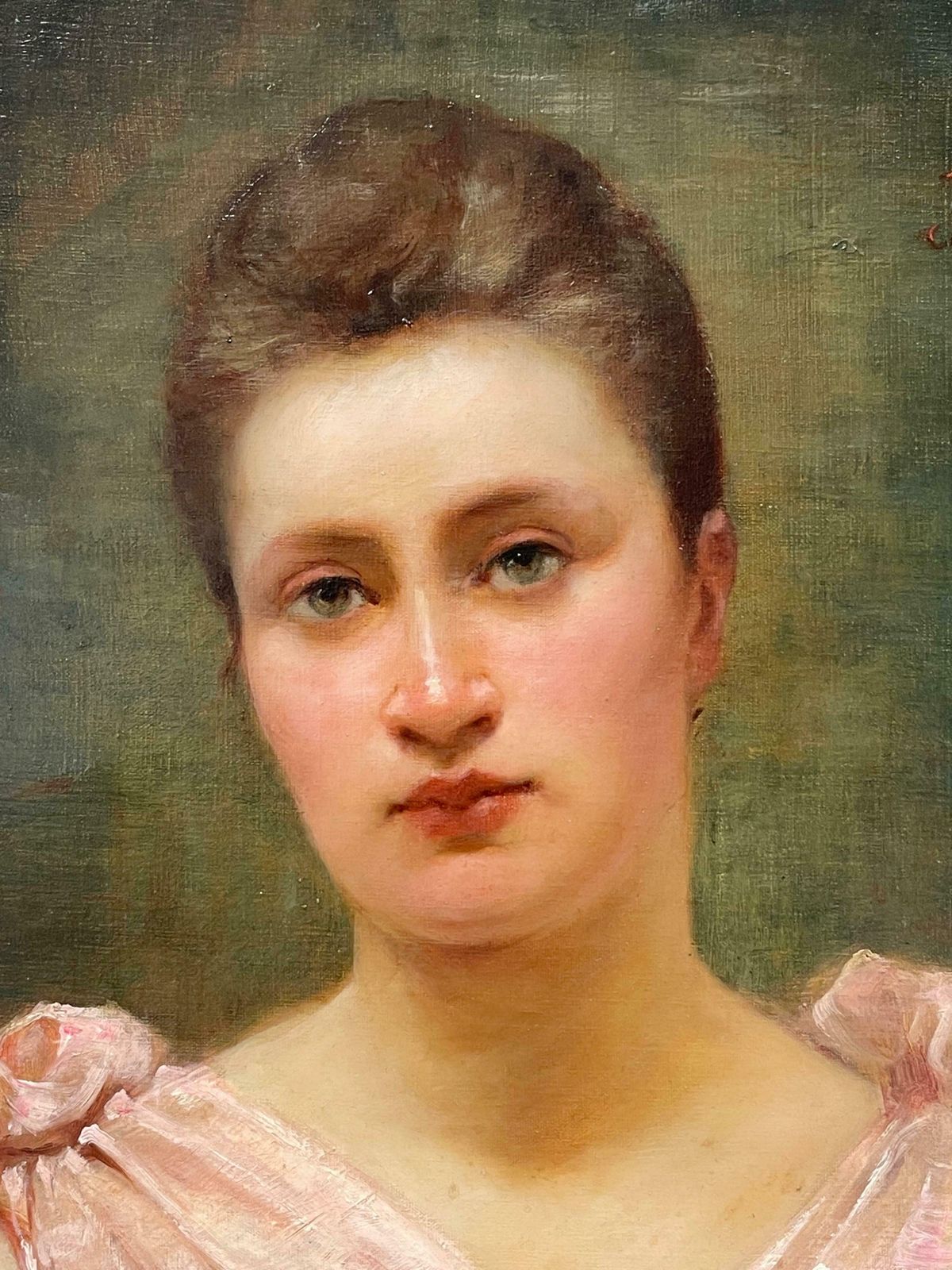 French Belle Epoqueoriginal 1890s French Belle Epoque Period Signed Oil Portrait Lady In Pink Dressc. 1893 photo Art
